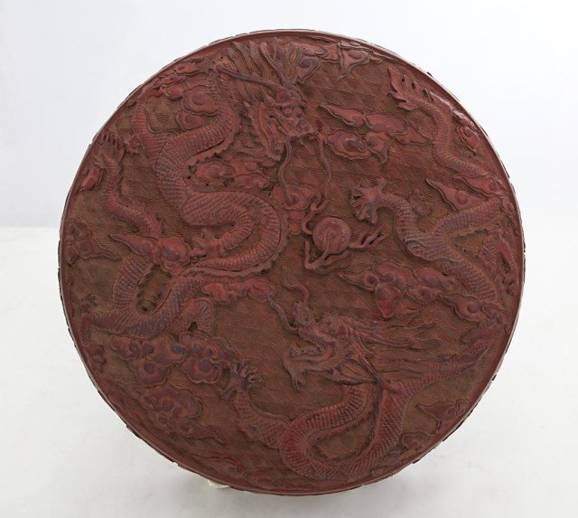 CHINESE CARVED RED LACQUER ROUND BOX (1 of 3)