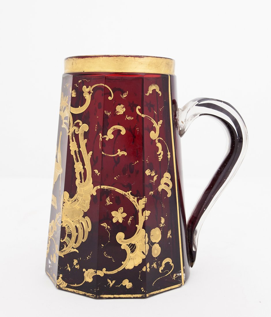 ANTIQUE BOHEMIAN GLASS MUG WITH GILT DESIGN (1 of 2)