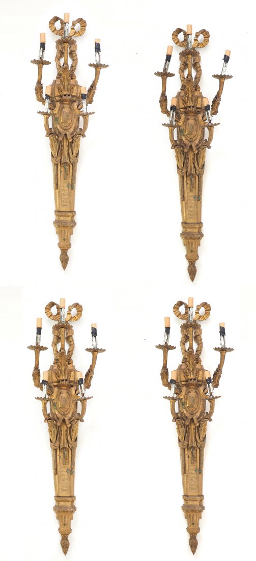 ANTIQUE FOUR LARGE GILTBRONZE WALL SCONCES (1 of 2)