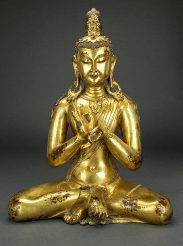 ANTIQUE TIBETAN GILT BRONZE STATUE OF BODHISATTVA (1 of 6)