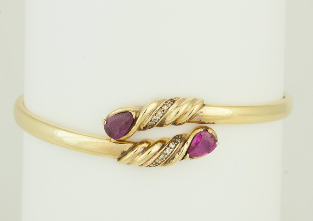 14K YELLOW GOLD BANGLE WITH DIAMONDS & RUBIES (1 of 5)