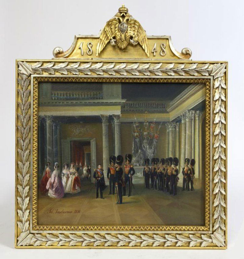 RUSSIAN PAINTING ON WOOD IN CARVED GILTWOOD FRAME (1 of 2)