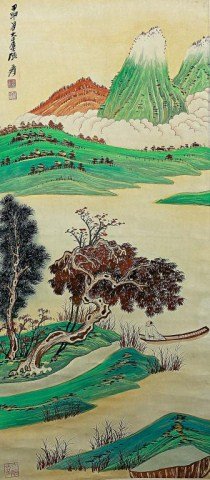 CHINESE SCROLL PAINTING OF A MOUNTAIN SCENE (1 of 2)