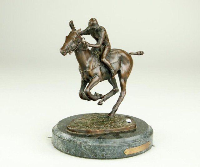 BRONZE FIGURE OF A POLO PLAYER RIDING HORSE (1 of 4)