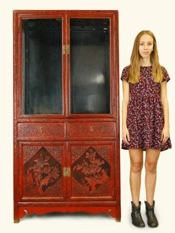 CHINESE CINNABAR LACQUERED SHOW CABINET (1 of 4)