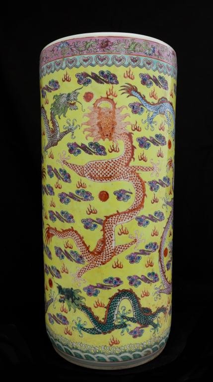 CHINESE FAMILLE JUANE CYLINDRICAL DRAGON VASE (1 of 2)