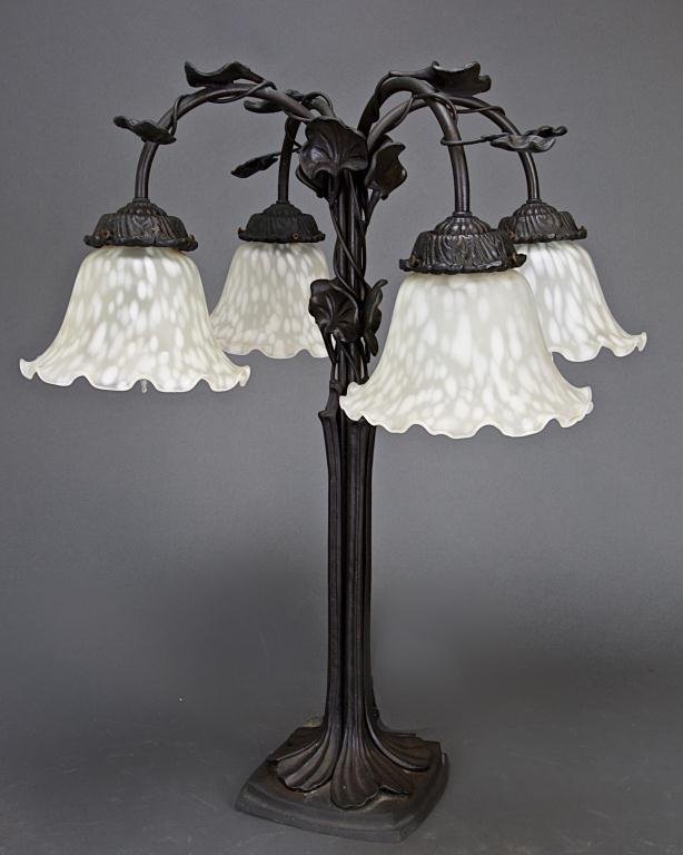 EUROPEAN BRONZE LAMP WITH GLASS SHADE (1 of 1)