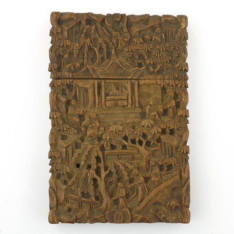 ANTIQUE CHINESE CARVED SANDALWOOD CARD HOLDER (1 of 5)