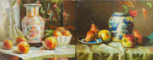 TWO SMALL STILL LIFE OIL PAINTINGS ON CANVAS (1 of 3)