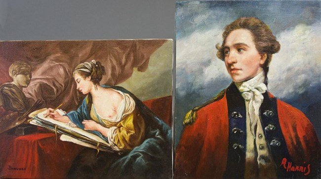 TWO SMALL OIL ON BOARD PAINTINGS OF PORTRAITS (1 of 3)