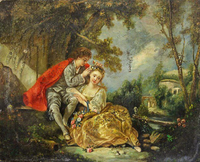 SMALL OIL ON BOARD PAINTING OF AN AMOROUS COUPLE (1 of 1)