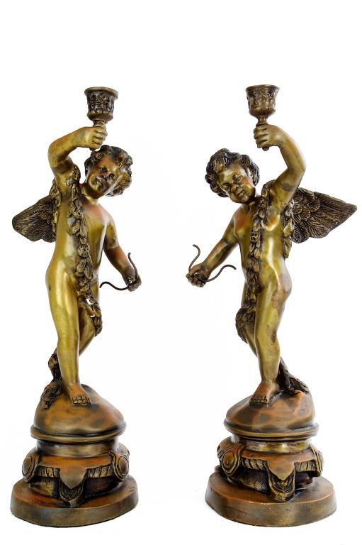 PAIR OF BRONZE CHERUB CANDLE HOLDERS (1 of 1)
