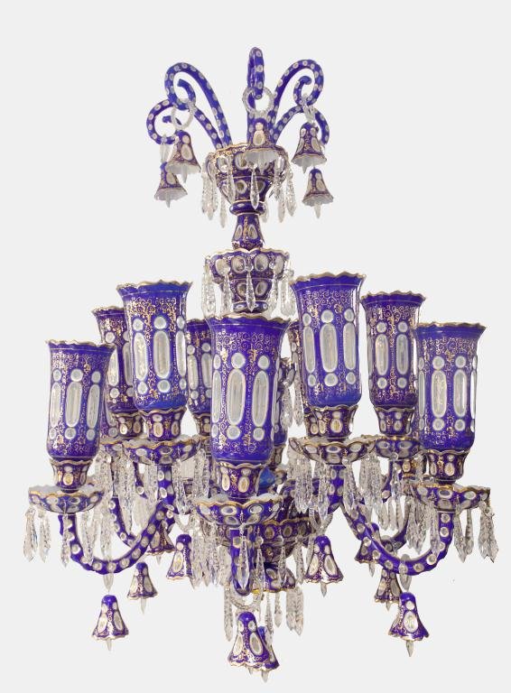 LARGE BOHEMIAN COBALT GLASS CHANDELIER (1 of 1)