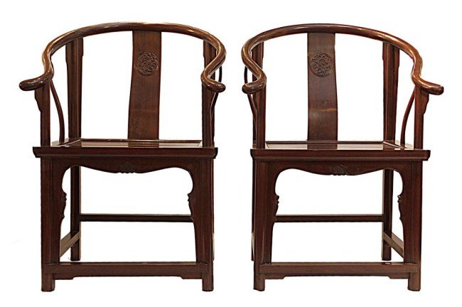 PAIR OF CHINESE CARVED WOOD HORSE SHOE CHAIRS (1 of 4)
