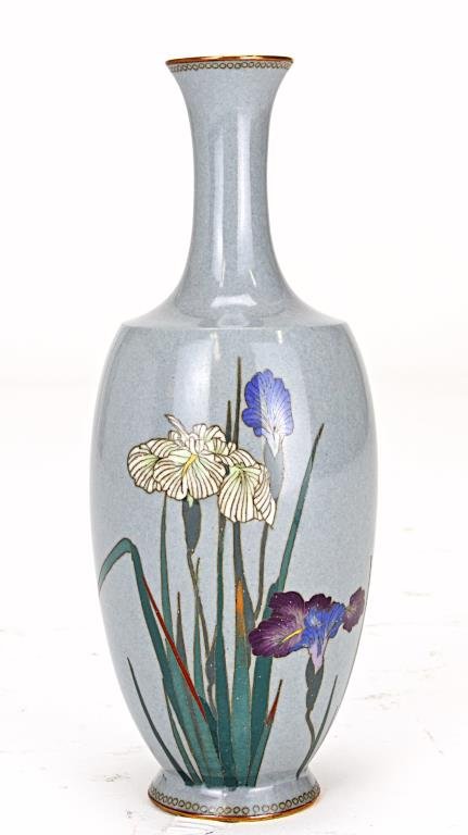SMALL JAPANESE CLOISONNE VASE WITH IRIS FLOWERS (1 of 1)