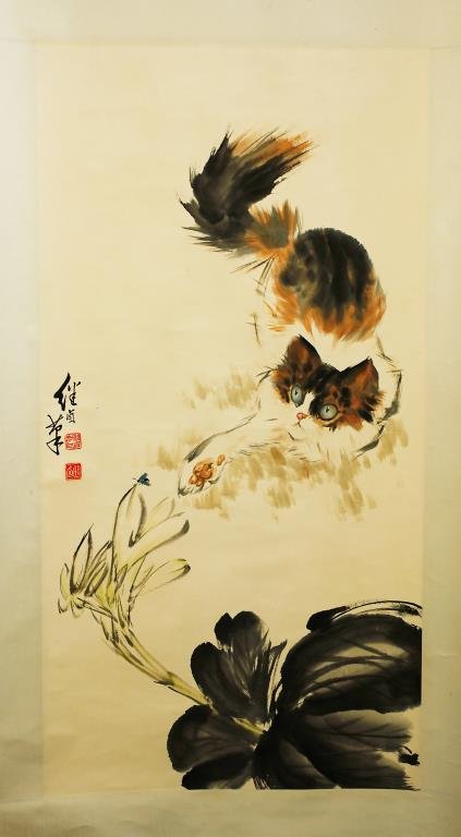 CHINESE SCROLL PAINTING OF A CAT (1 of 1)