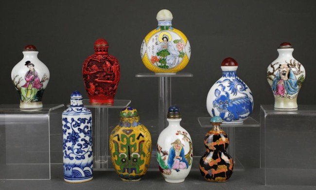 GROUP OF NINE ASSORTED CHINESE SNUFF BOTTLES (1 of 6)