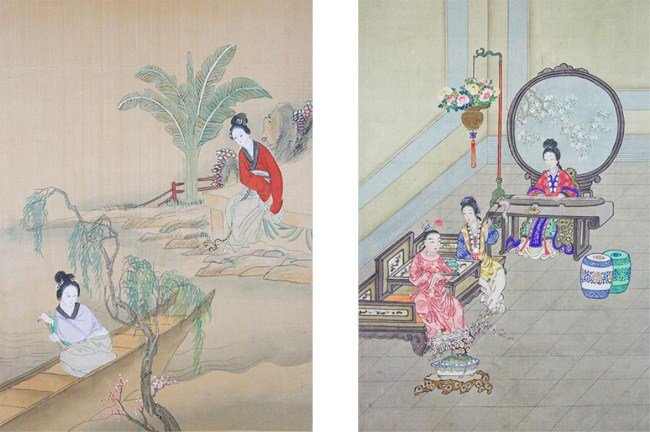 TWO CHINESE PAINTINGS ON SILK OF BEAUTIES (1 of 3)