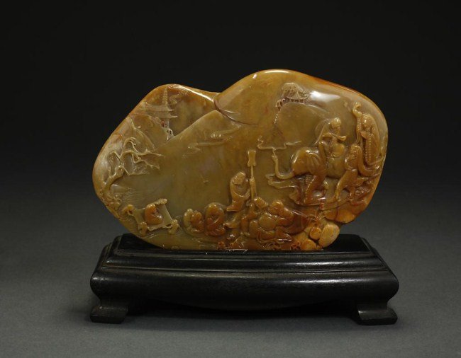 ANTIQUE FINE CARVED CHINESE SOAPSTONE BOULDER (1 of 2)