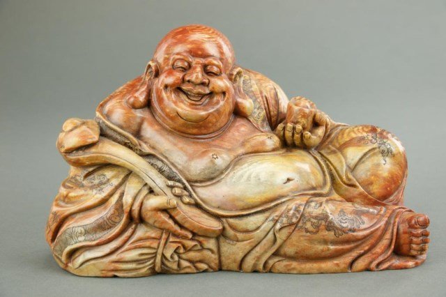 CHINESE CARVED SOAPSTONE STATUE OF HAPPY BUDDHA (1 of 2)