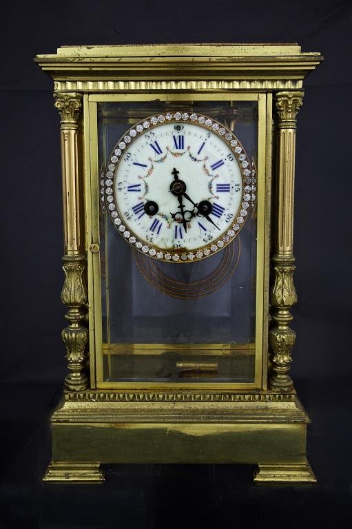 BRASS MANTEL CLOCK WITH HANGING PENDULUM (1 of 1)