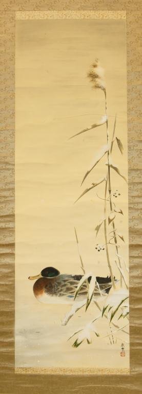 ANTIQUE JAPANESE SCROLL PAINTING OF A MALLARD (1 of 3)