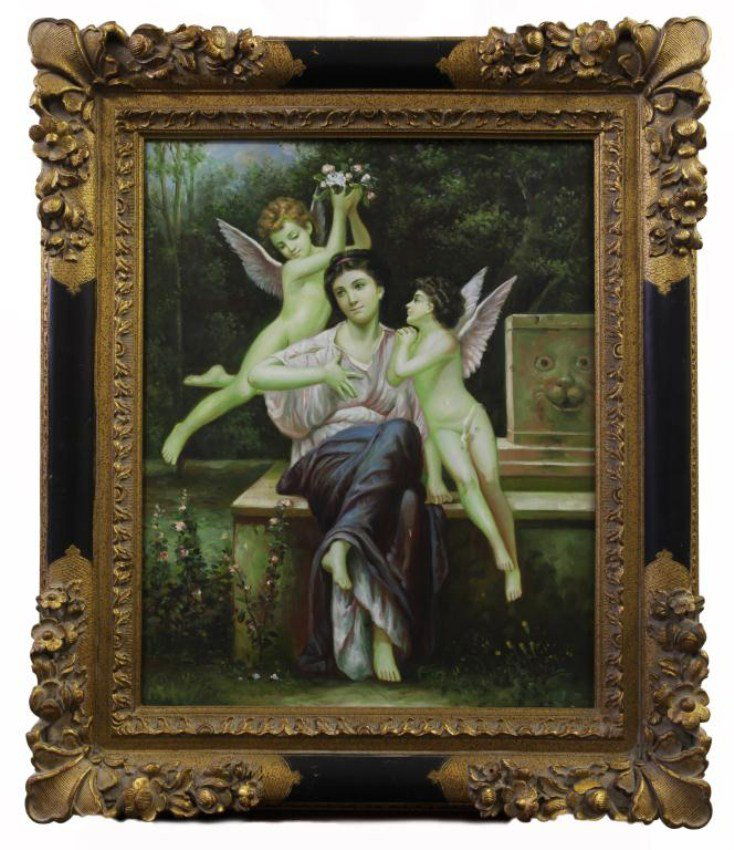 OIL ON CANVAS PAINTING OF A WOMAN WITH TWO ANGELS (1 of 2)