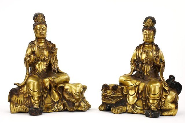 PAIR OF CHINESE GILTBRONZE FIGURES OF GUANYIN (1 of 4)