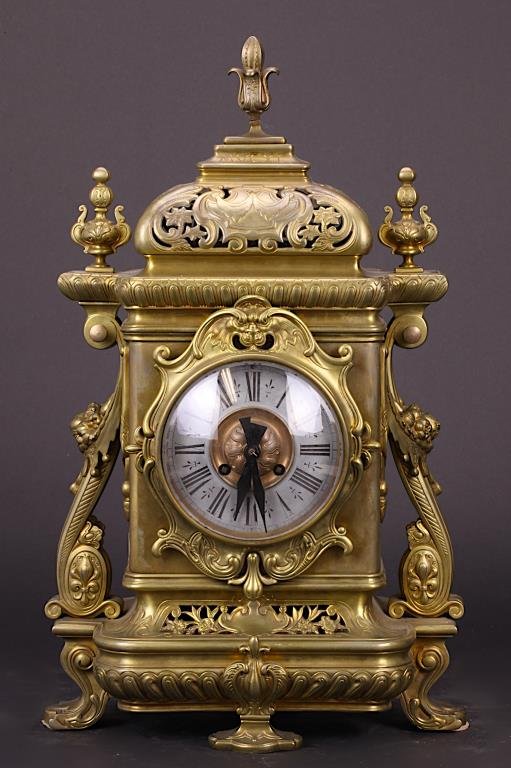 19TH C. LOUIS XV-STYLE GILT BRONZE MANTEL CLOCK (1 of 2)