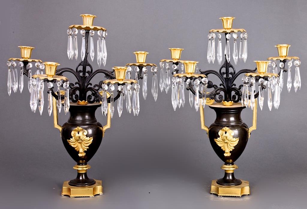 PAIR OF BRONZE AND GILT-BRONZE CANDELABRA (1 of 1)
