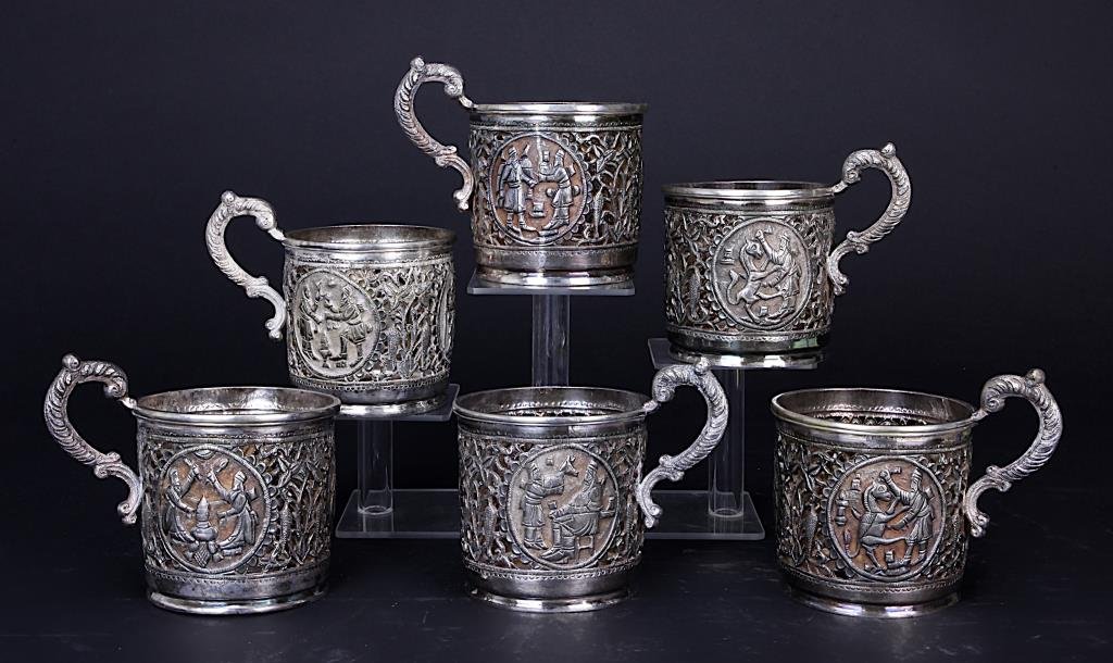 SIX RETICULATED PERSIAN SILVER CUP HOLDERS (1 of 1)