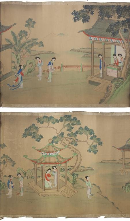 TWO CHINESE SCROLL PAINTINGS OF BEAUTIES ON PAPER (1 of 5)