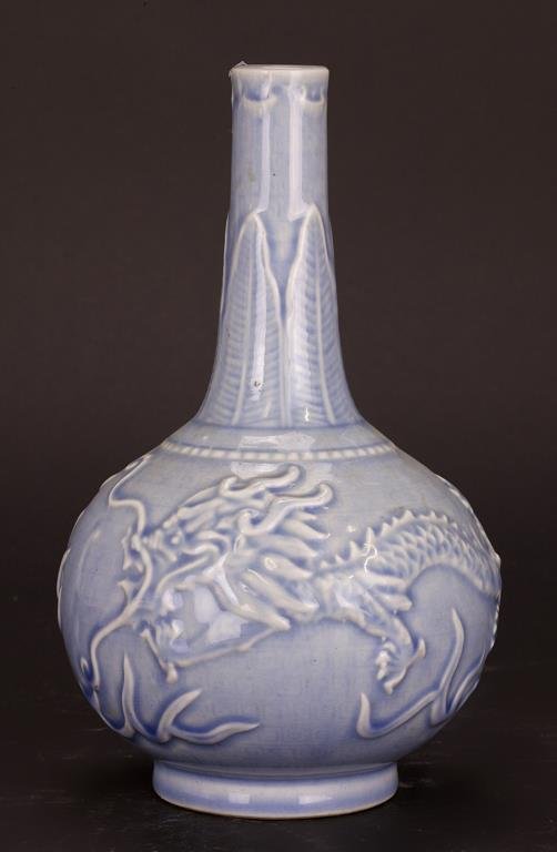 CHINESE SKY BLUE GROUND BOTTLE NECK VASE (1 of 1)