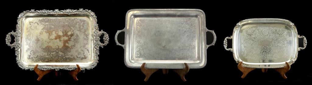 THREE TWO-HANDLED SILVER PLATED TRAYS (1 of 5)