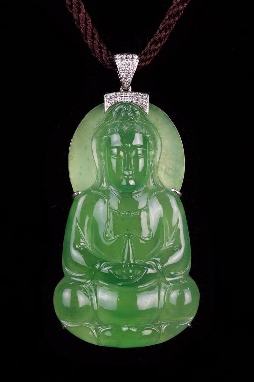 RARE FULL ICY GREEN JADEITE JADE GUANYIN PENDANT (1 of 7)