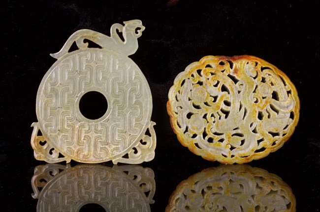 MING PERIOD TWO CARVED CHINESE JADEITE PIECES (1 of 1)