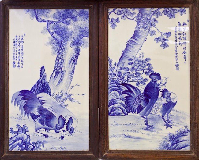 PAIR OF FRAMED CHINESE BLUE AND WHITE PLAQUES (1 of 3)