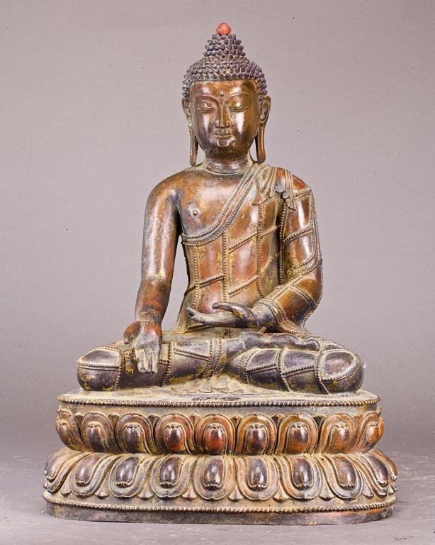 LARGE CHINESE COPPER ALLOY SEATED BUDDHA (1 of 3)