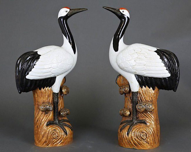 PAIR OF CHINESE PORCELAIN CRANES (1 of 2)