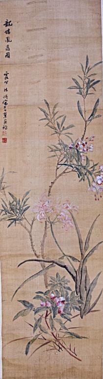 ANTIQUE CHINESE SCROLL PAINTING OF FLOWERS (1 of 1)