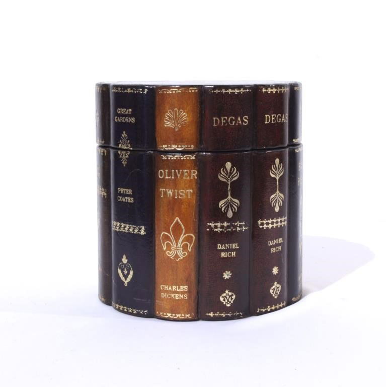 FAUX BOOK ROUND LEATHER BOX (1 of 2)