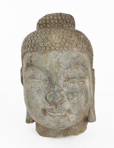 17/ 18TH CENTURY CARVED STONE BUDDHA HEAD (1 of 2)