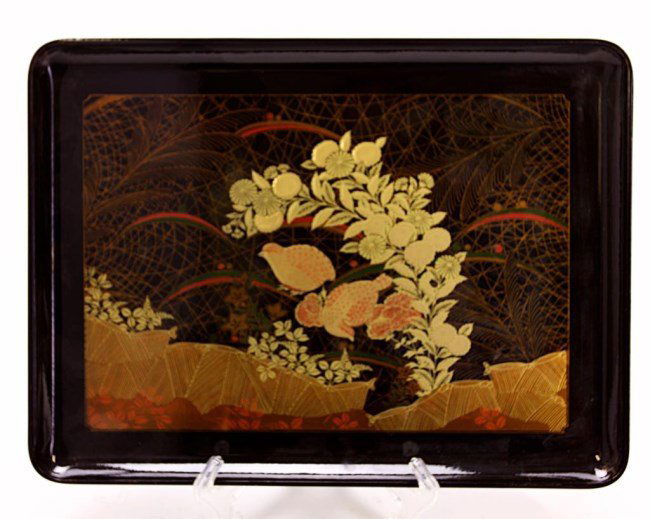 JAPANESE BLACK LACQUER TRAY WITH BIRD DESIGN (1 of 1)
