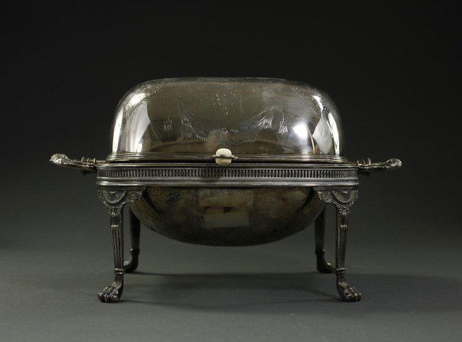 ANTIQUE SILVERED ROLL TOP BUFFET CHAFING DISH (1 of 2)