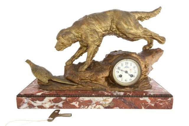 GILTBRONZE MANTEL CLOCK WITH DOG (1 of 2)