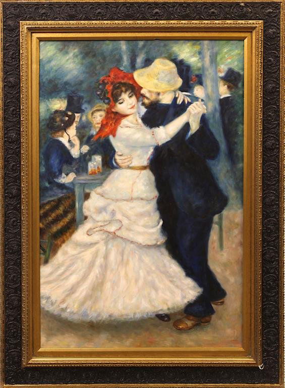 RENOIR REPRODUCTION OF "DANCE AT BOUGIVAL": Depicts a dancing couple which are two of Renoir's friends, Suzanne Valadon and Paul Auguste Llhote. 36 in. (L) x 24 in. (W).