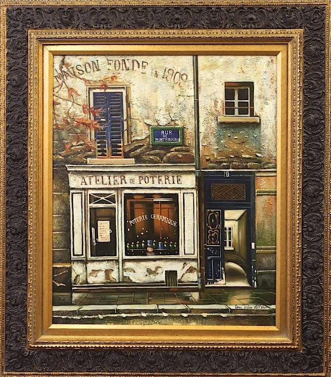 OIL ON CANVAS PAINTING OF A PARIAN SHOP: 24 in. (L) x 20 in. (W).