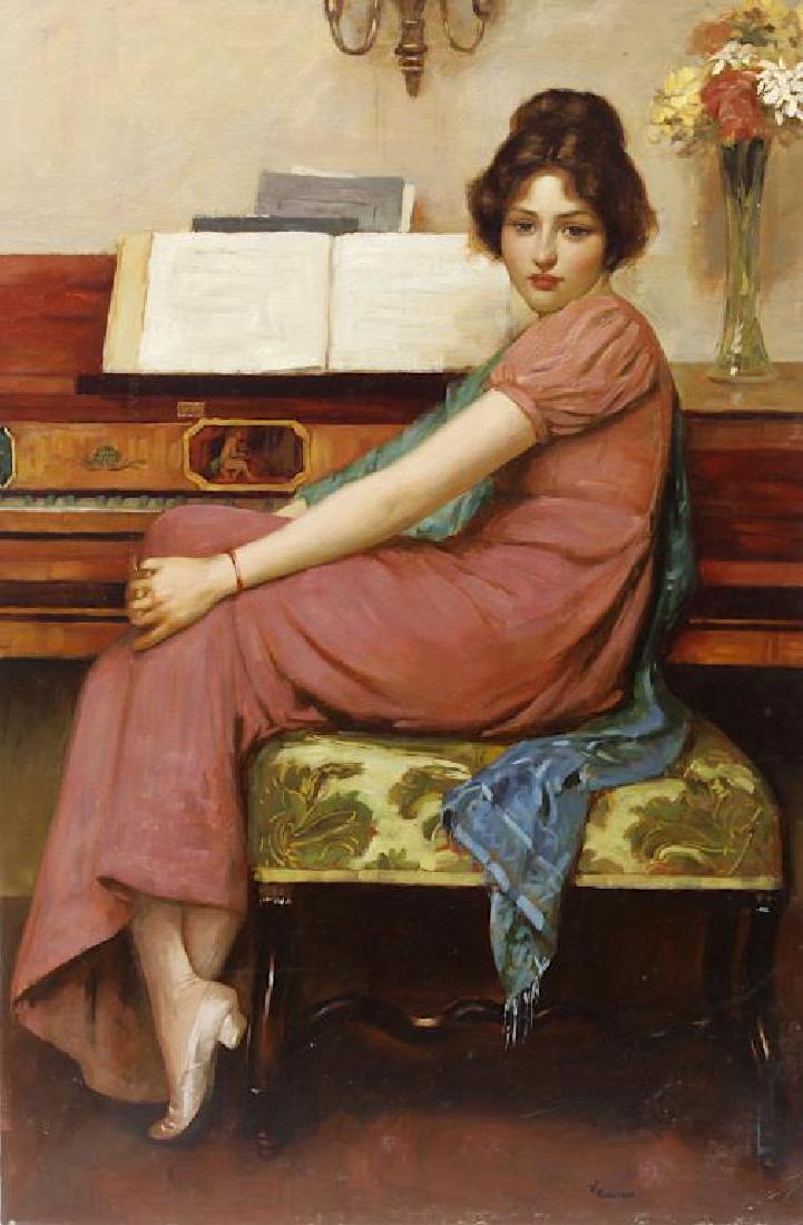 OIL PAINTING OF A WOMAN IN FRONT OF A PIANO (1 of 2)