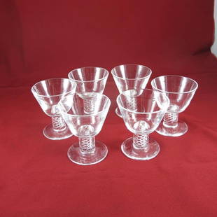 Steuben "Air Twist"  Cocktail Glasses (6), Signed: Steuben "Air Twist" Cocktail Glasses, set of 6, Signed, 3 3/4" high, ca 1950's, in original box and bags