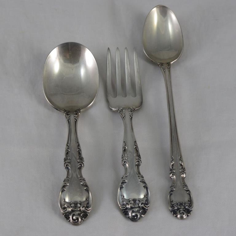 Sterling, 3 pc baby silverware Gorham Melrose: Infant Feeding Spoon, baby fork and baby spoon, Gorham Melrose; total weight 2.11 ozt.